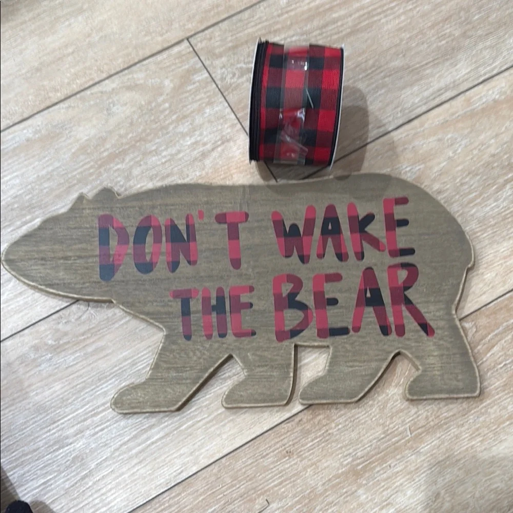 Rustic Brown Bear Wall Decor Sign and matching ribbon